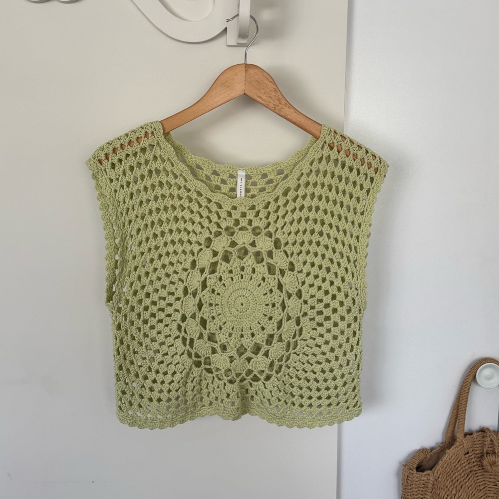 Green Crochet Sleeveless Top - Picture 1 of 3